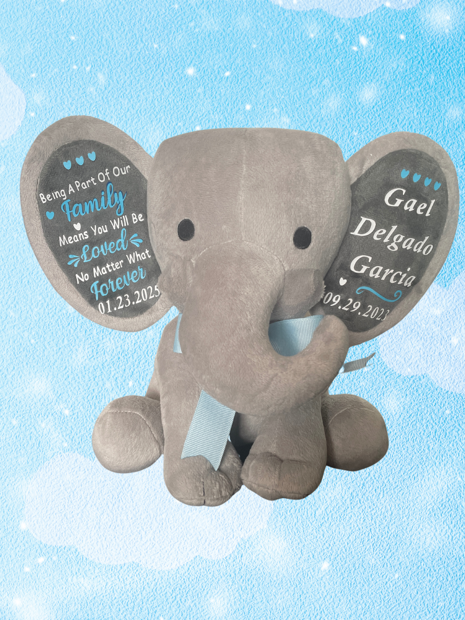 Personalized Birth Stat Elephant Stuffed Animal