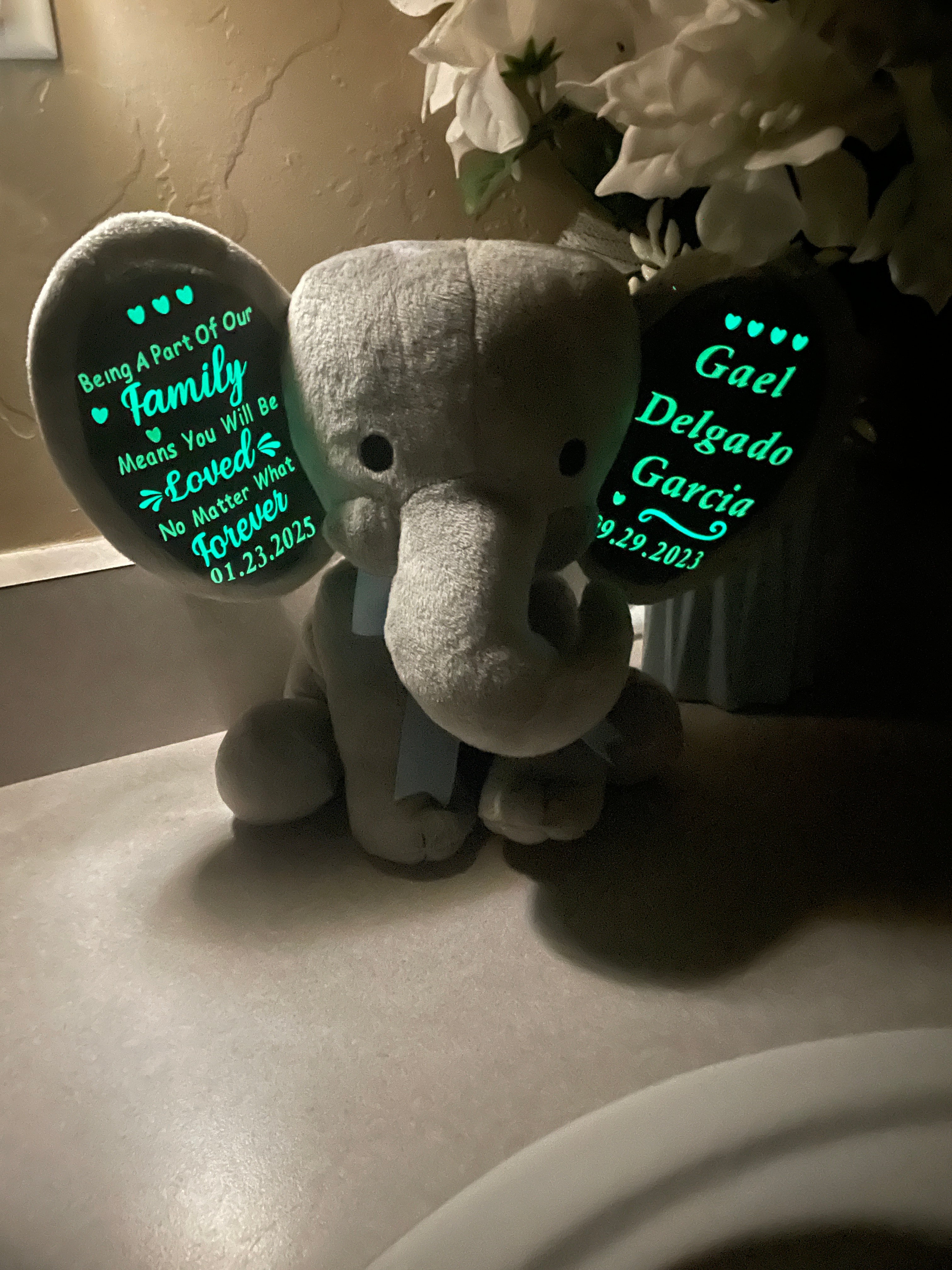 Personalized Birth Stat Elephant Stuffed Animal