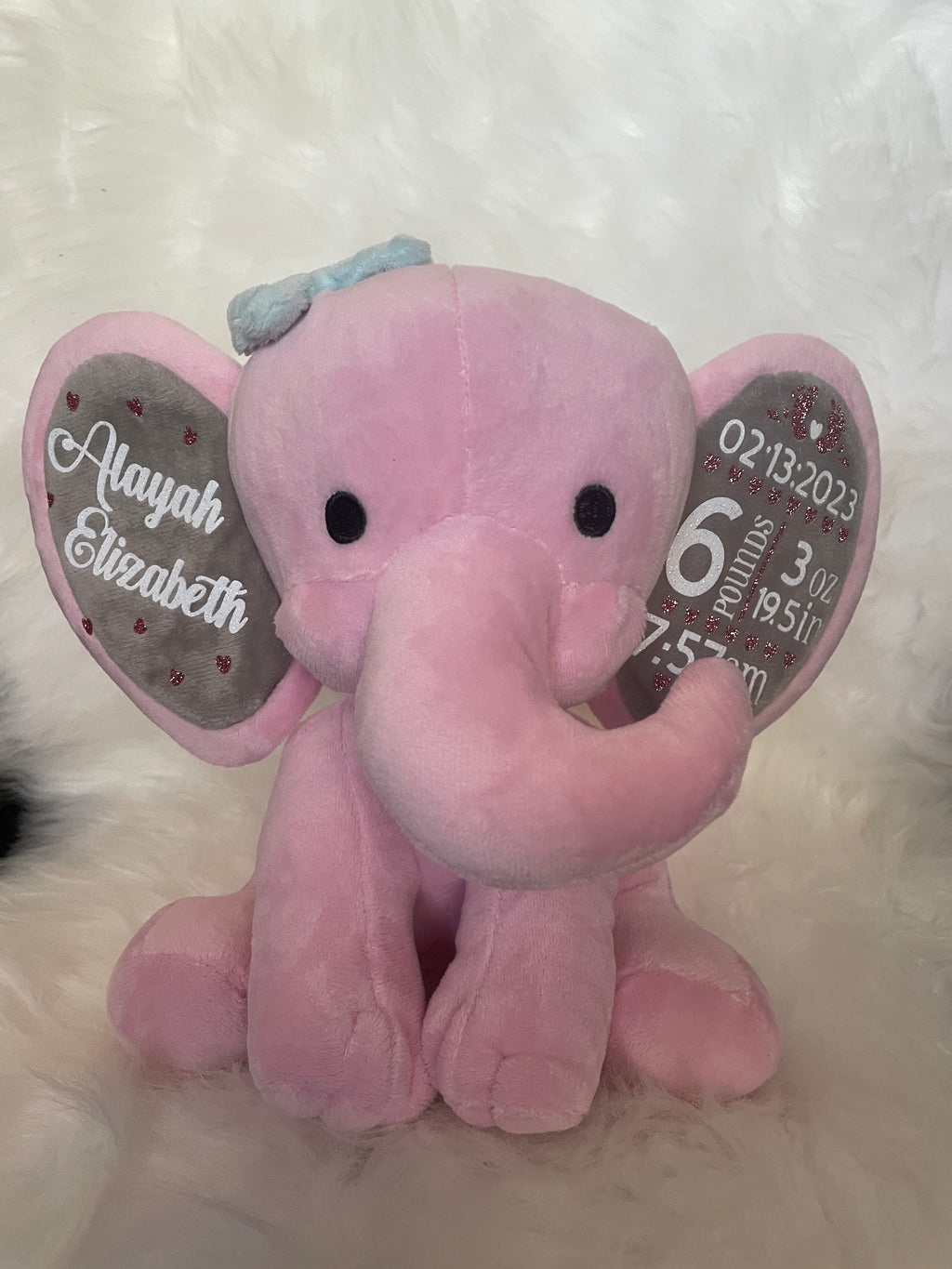 Personalized Birth Stat Elephant Stuffed Animal