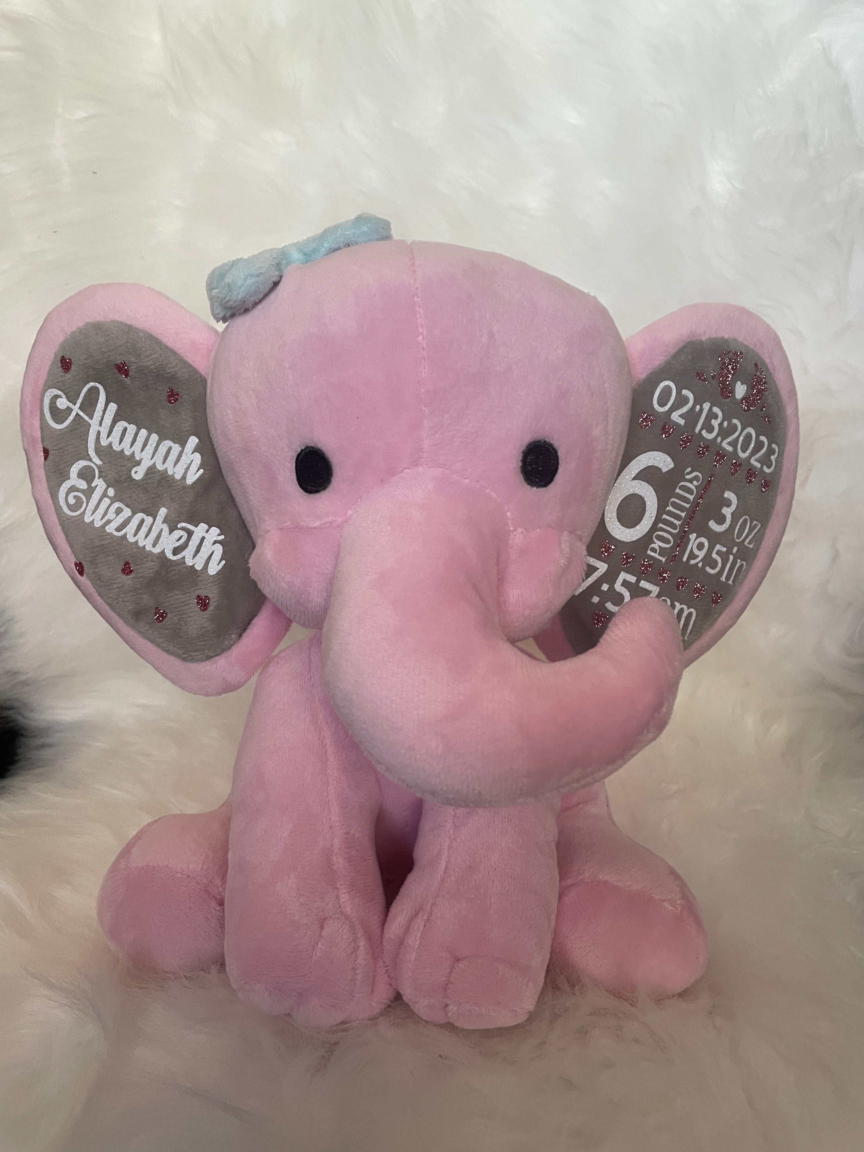 Personalized Birth Stat Elephant Stuffed Animal